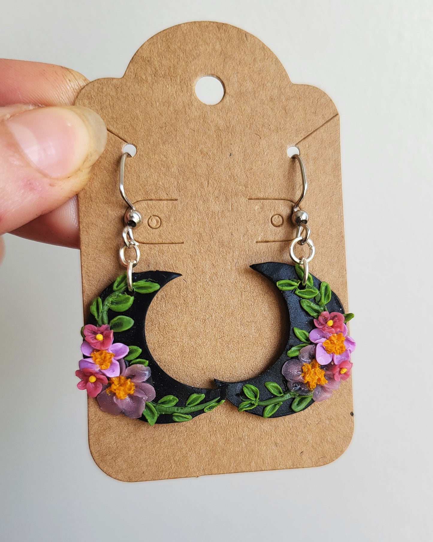 Black Blooming Moon Earrings