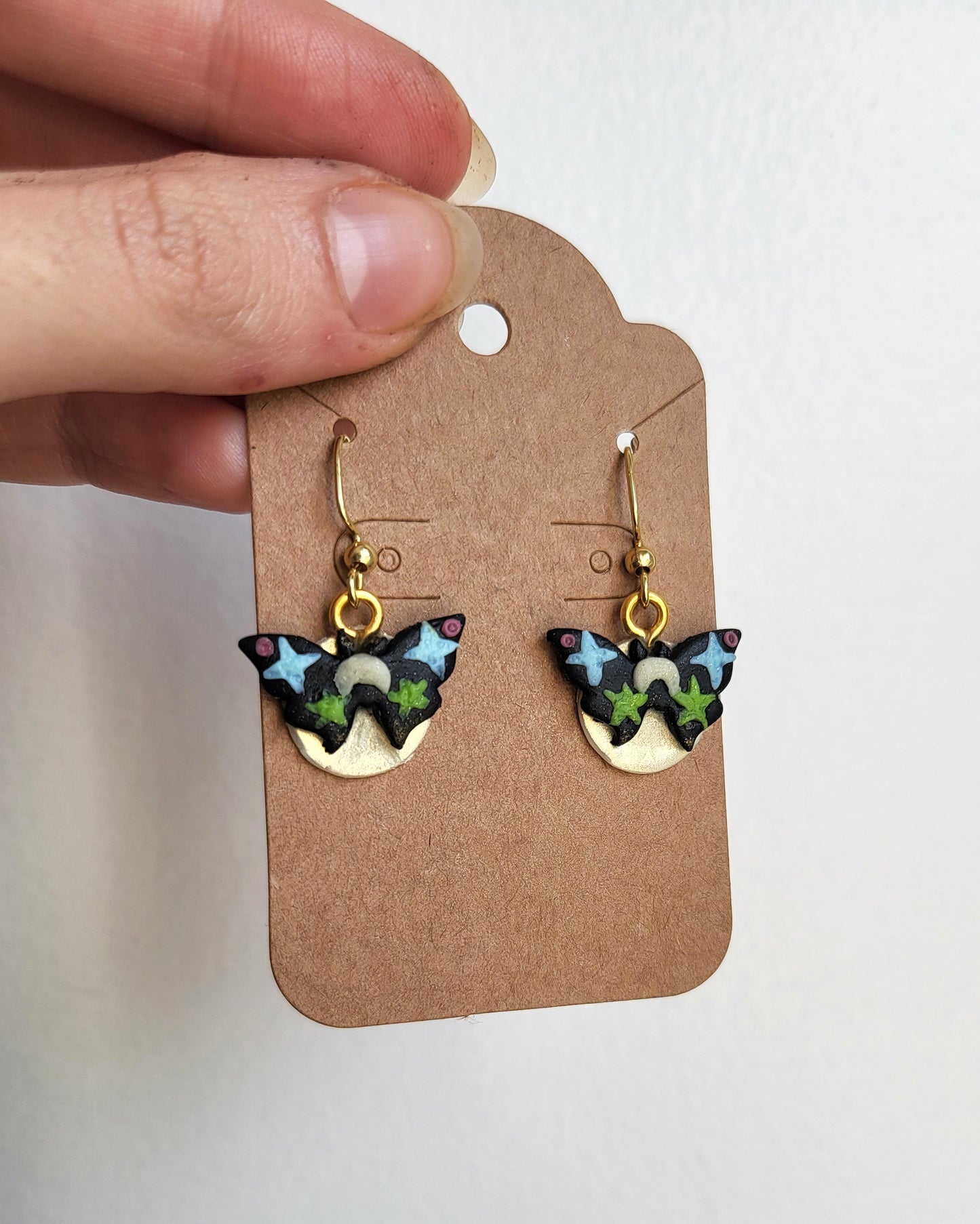 Moon and Stars Moths Earrings