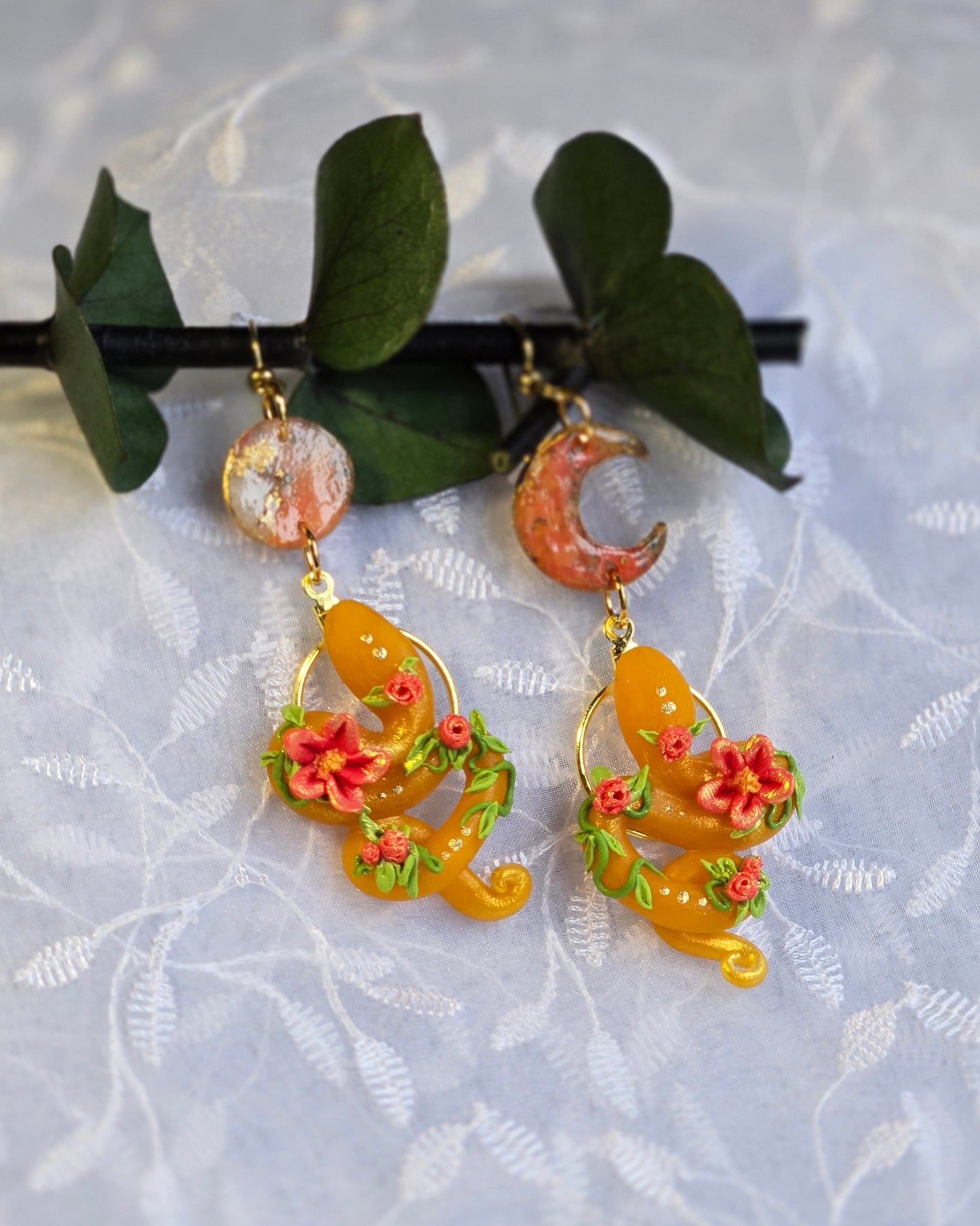 Ēostre Sun and Moon Snakes Earrings