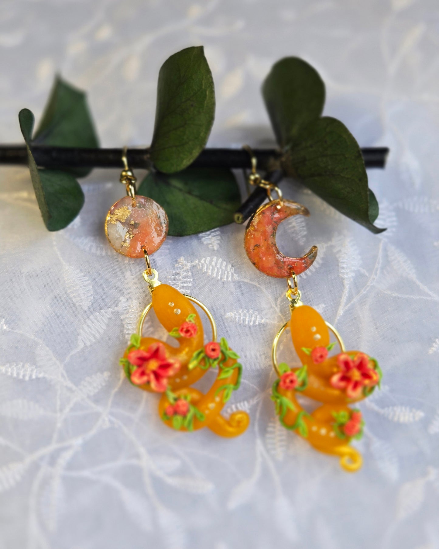Ēostre Sun and Moon Snakes Earrings