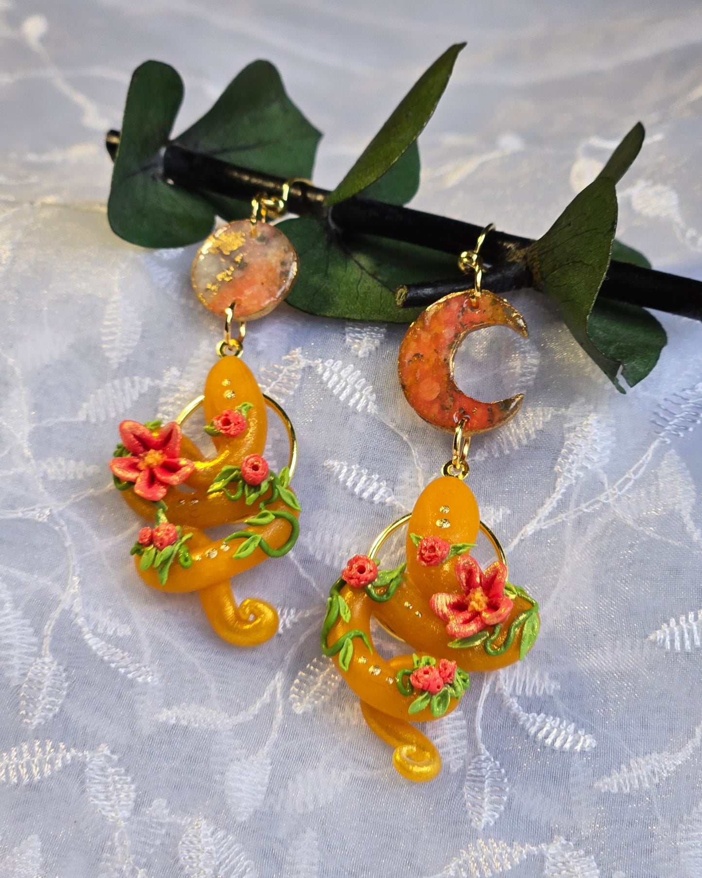 Ēostre Sun and Moon Snakes Earrings