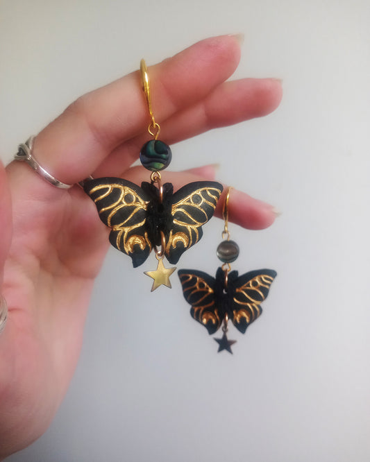 Black and Gold Moth Earrings